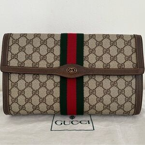 Gucci Ophidia Web Stripe Cosmetic Clutch Unbrand Strap D-Rings Vintage 1980’s